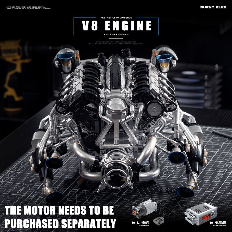 Model Kit V8 Engine - MOC Supercar V8 Engine Building Blocks