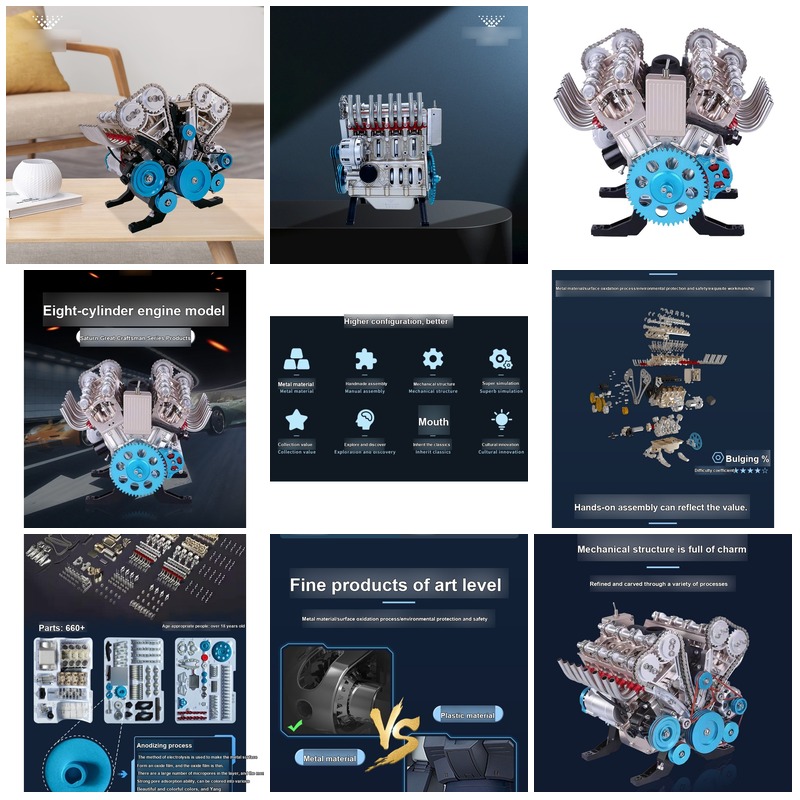 Model Kit V8 Engine - DIY 3D Mechanical V8 Engine Metal
