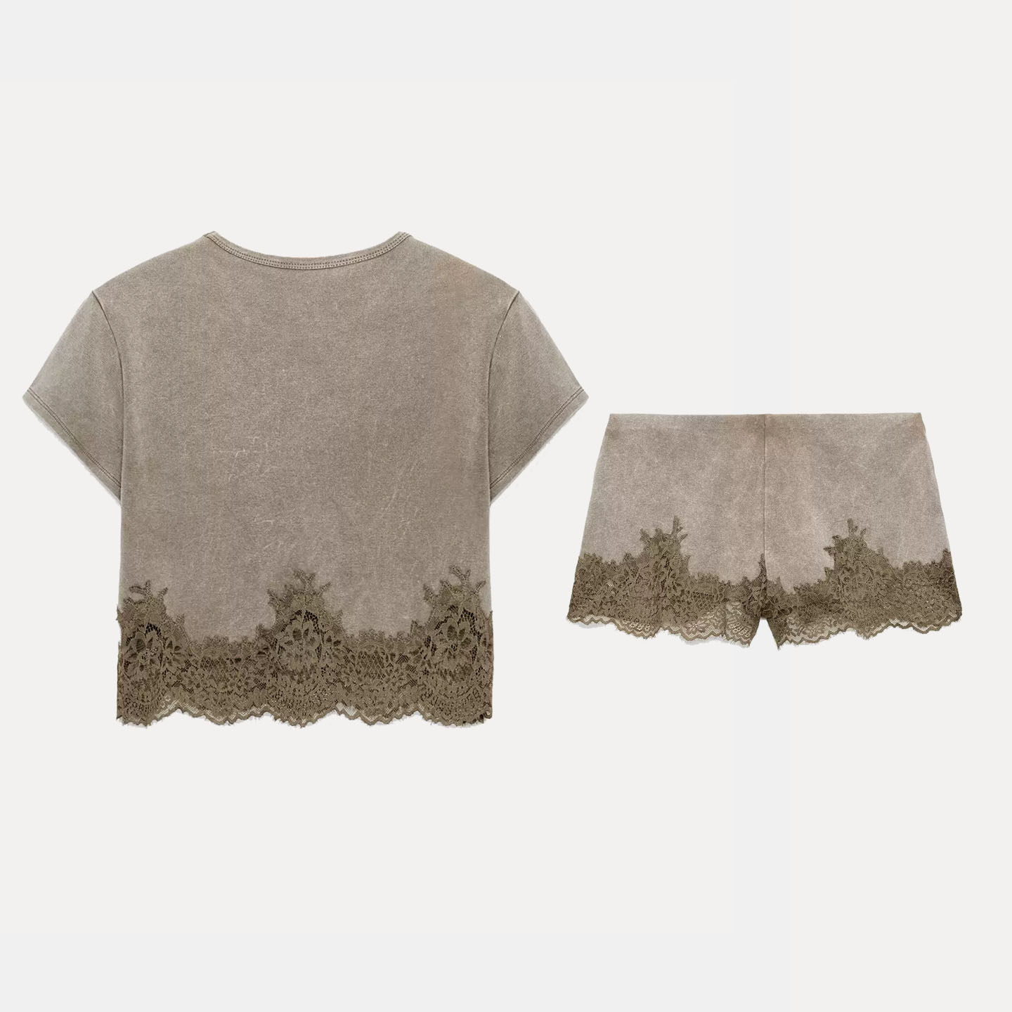 Women's Short Sleeve Ruffle He - Wash Effect Set 评论和价格