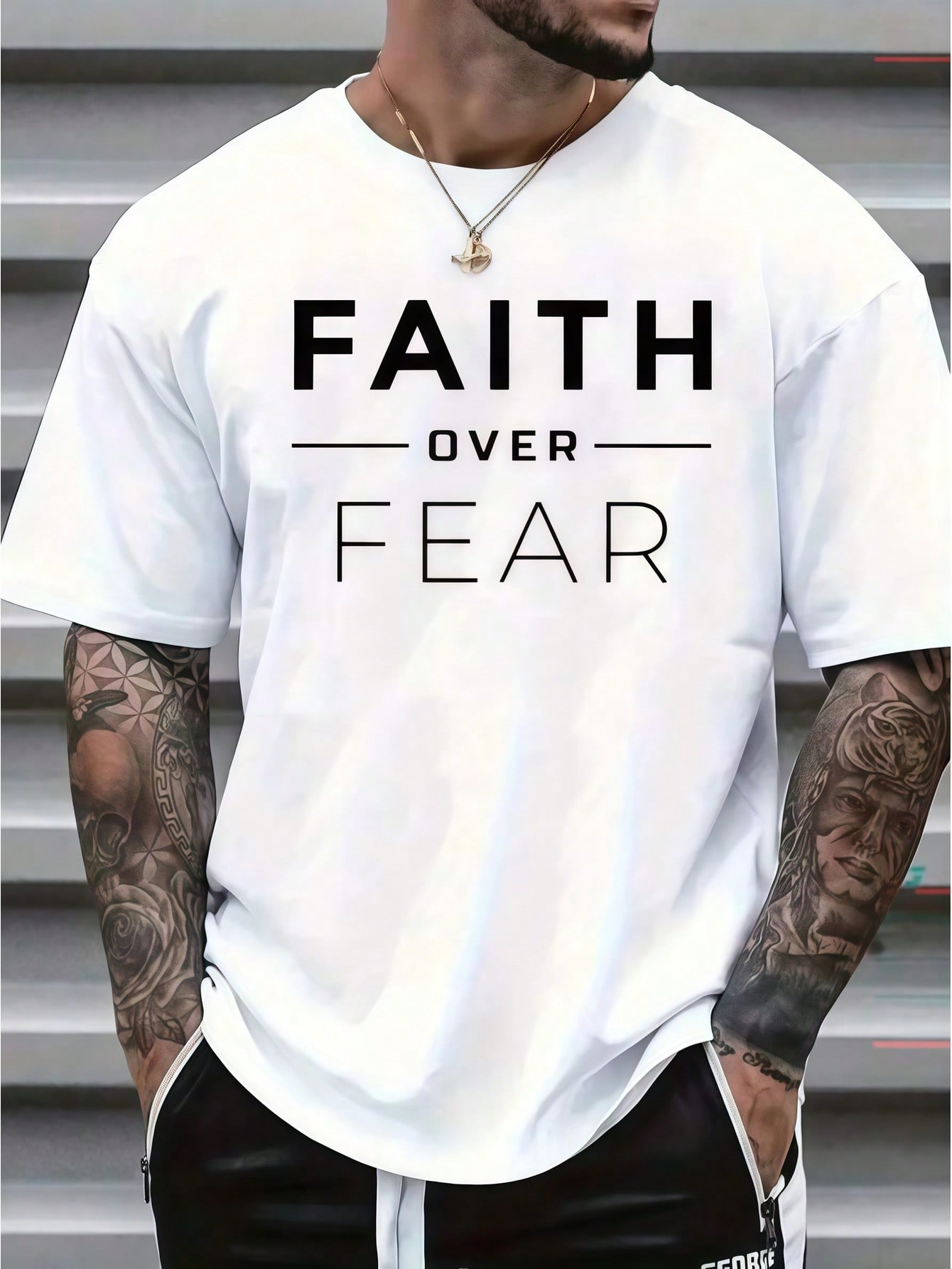 1pc Mens Clothes Faith Letter  - Wash Effect Set 评论和价格
