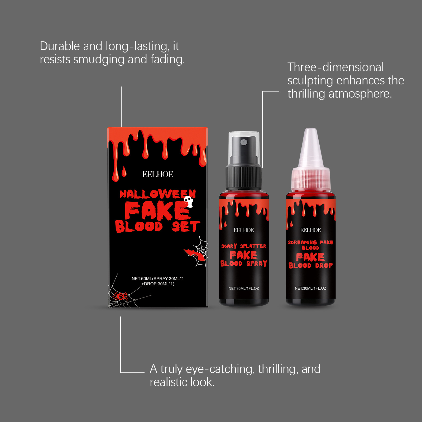 3PCS Halloween Fake Blood Set  - Wash Effect Set 评论和价格