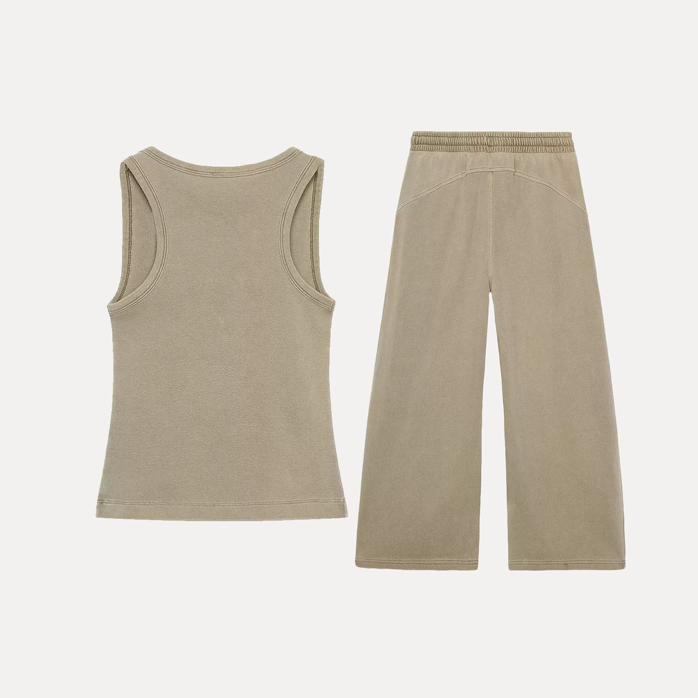 Women's round Neck Sleeveless  - Wash Effect Set 评论和价格